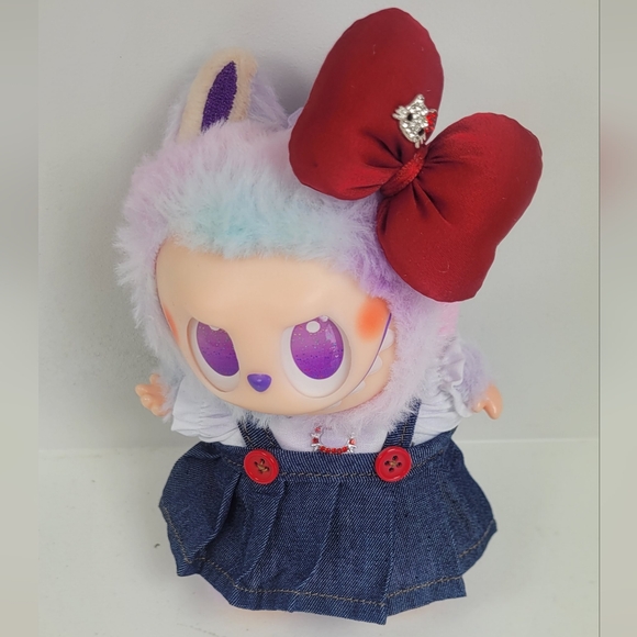Labubu Hello Kitty Rhinestoned Denim Skirt,top & bow Outfit. Doll Not Included - Picture 6 of 9